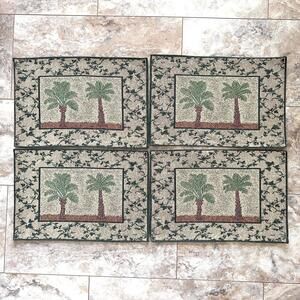 Set of 4 Cloth Dinner Placemats 12" x 18" Tropical Palm Trees Beach Tapestry